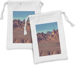 Ambesonne Western Fabric Pouch Set of 2, Mountain Argentina Desert Sand Hike Mother Nature Themed Volcano Geographic Photo, Small Drawstring Bag for Toiletries Masks and Favors, 9" x 6", Brown Blue