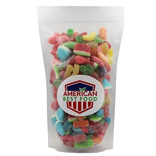 American Best Food, Assorted Sour Mix Gummy Candy Bulk, Sour Kids, Assorted Cubes, Watermelon Slices, Sour Gummy Bears, Sour Twin Cherries, Gummy Pufflettes & Gummy Neon Rings (3 lb)…