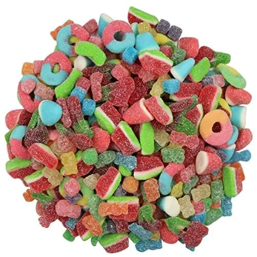 American Best Food, Assorted Sour Mix Gummy Candy Bulk, Sour Kids, Assorted Cubes, Watermelon Slices, Sour Gummy Bears, Sour Twin Cherries, Gummy Pufflettes & Gummy Neon Rings (3 lb)…
