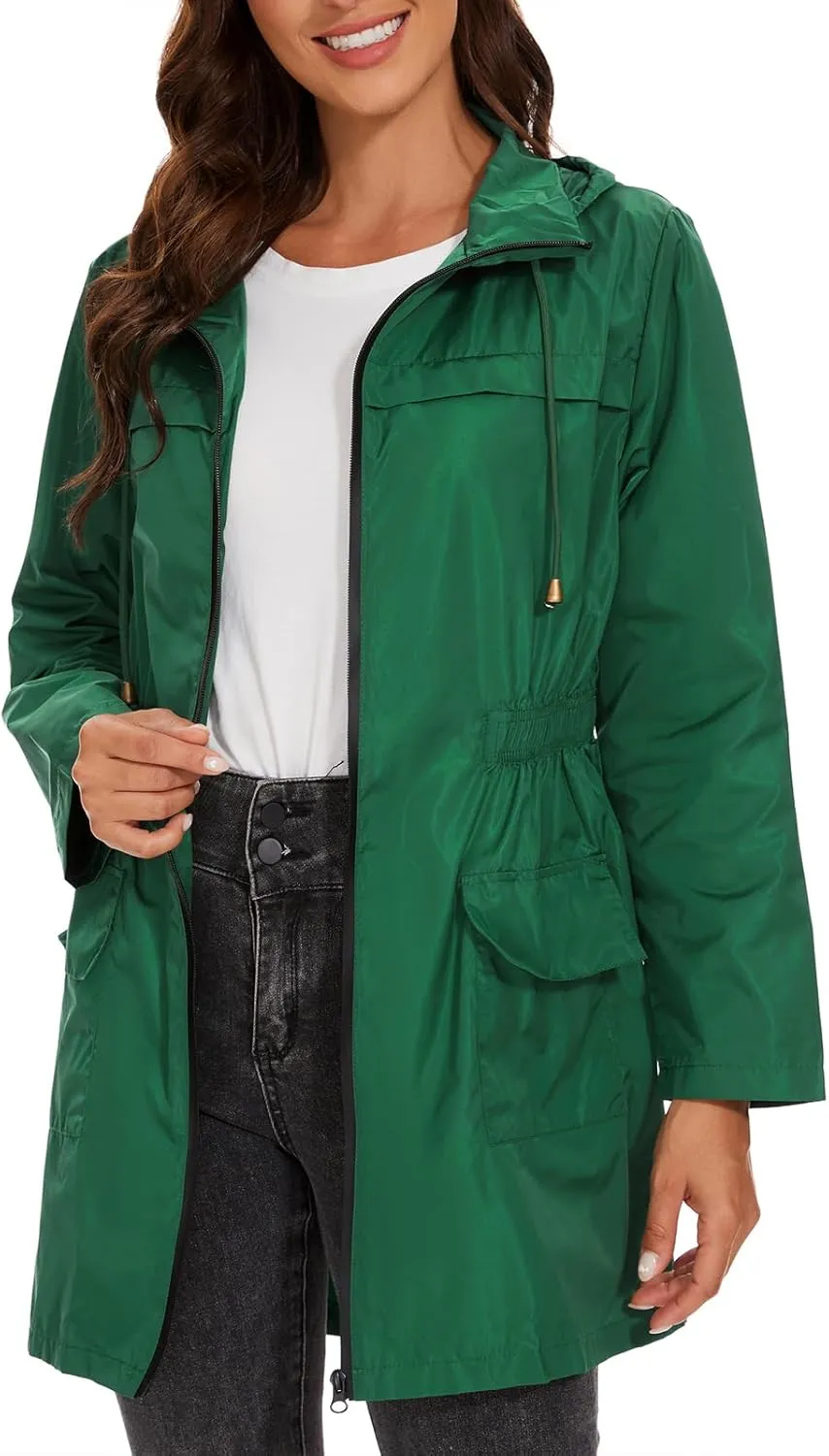 American Trends Rain Jacket Women Waterproof with Hood Windbreaker Jacket Travel Rain Coat Packable Lightweight Long Raincoat