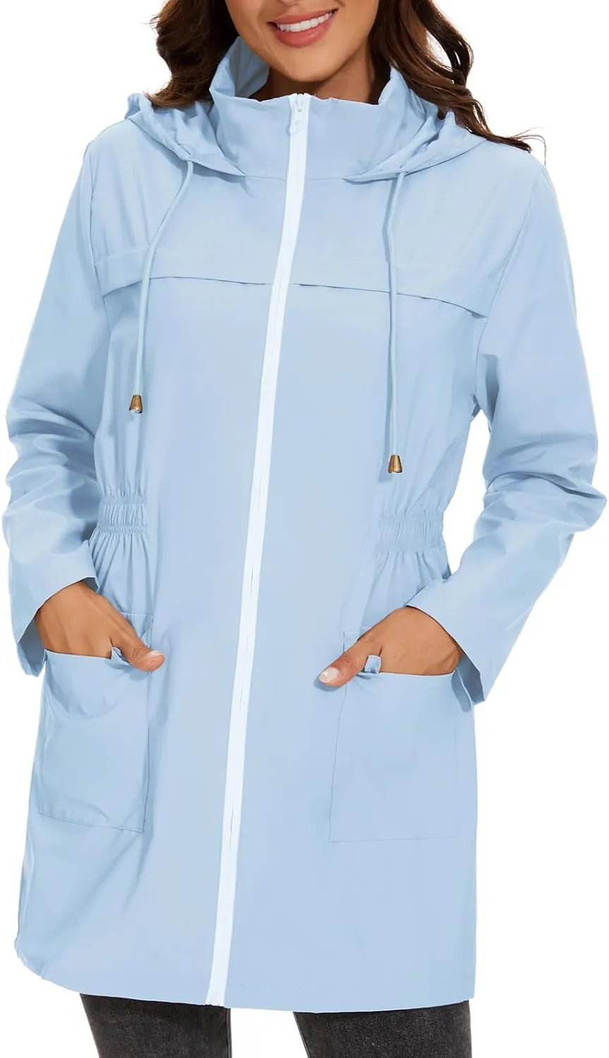 American Trends Rain Jacket Women Waterproof with Hood Windbreaker Jacket Travel Rain Coat Packable Lightweight Long Raincoat