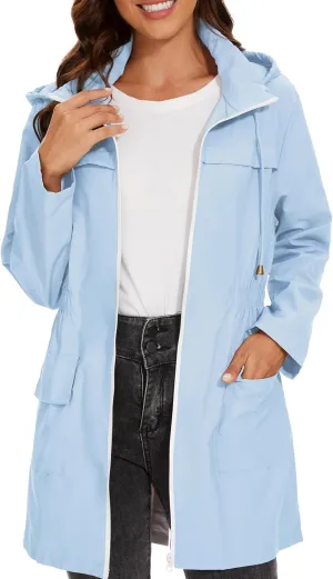 American Trends Rain Jacket Women Waterproof with Hood Windbreaker Jacket Travel Rain Coat Packable Lightweight Long Raincoat