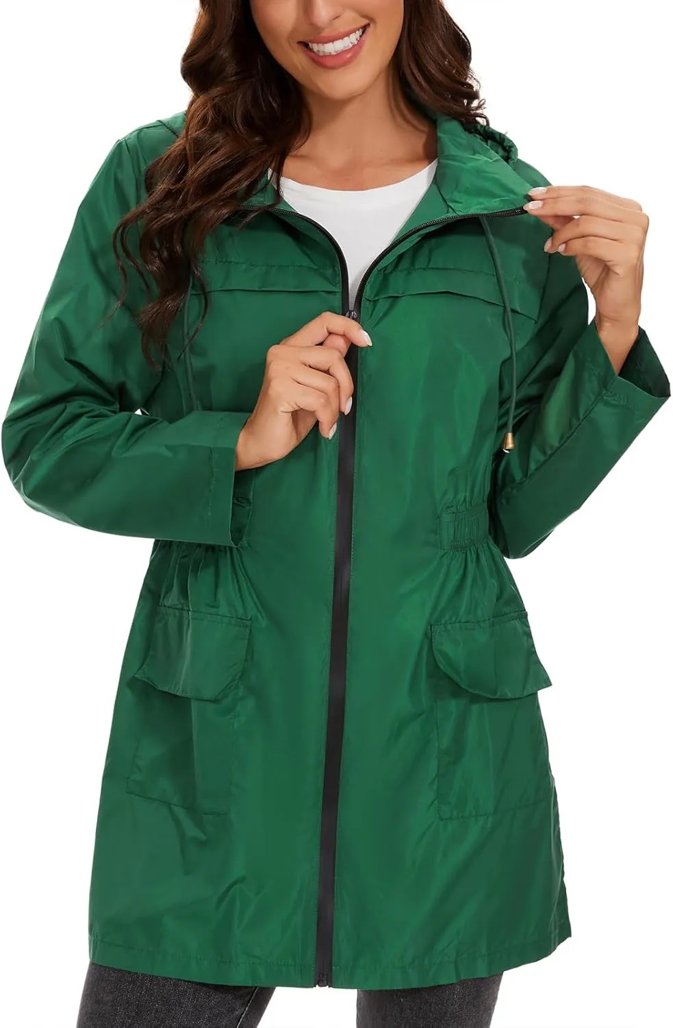 American Trends Rain Jacket Women Waterproof with Hood Windbreaker Jacket Travel Rain Coat Packable Lightweight Long Raincoat