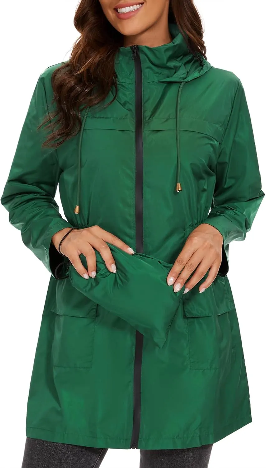 American Trends Rain Jacket Women Waterproof with Hood Windbreaker Jacket Travel Rain Coat Packable Lightweight Long Raincoat