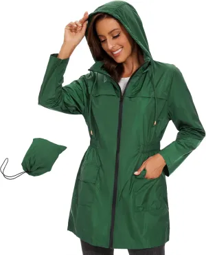 American Trends Rain Jacket Women Waterproof with Hood Windbreaker Jacket Travel Rain Coat Packable Lightweight Long Raincoat
