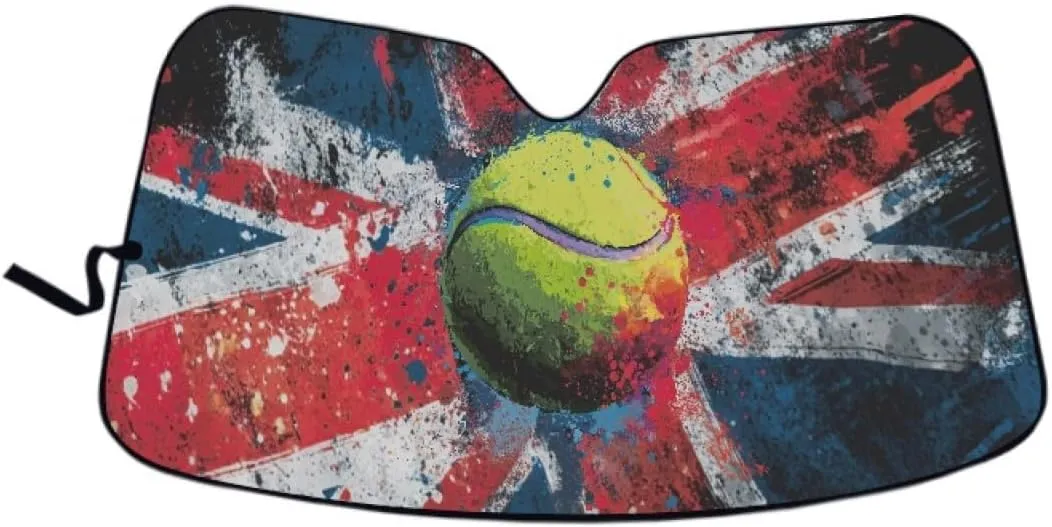 Amzbeauty Union Jack Tennis Print Auto Front Window Shades Reduces Glare Day