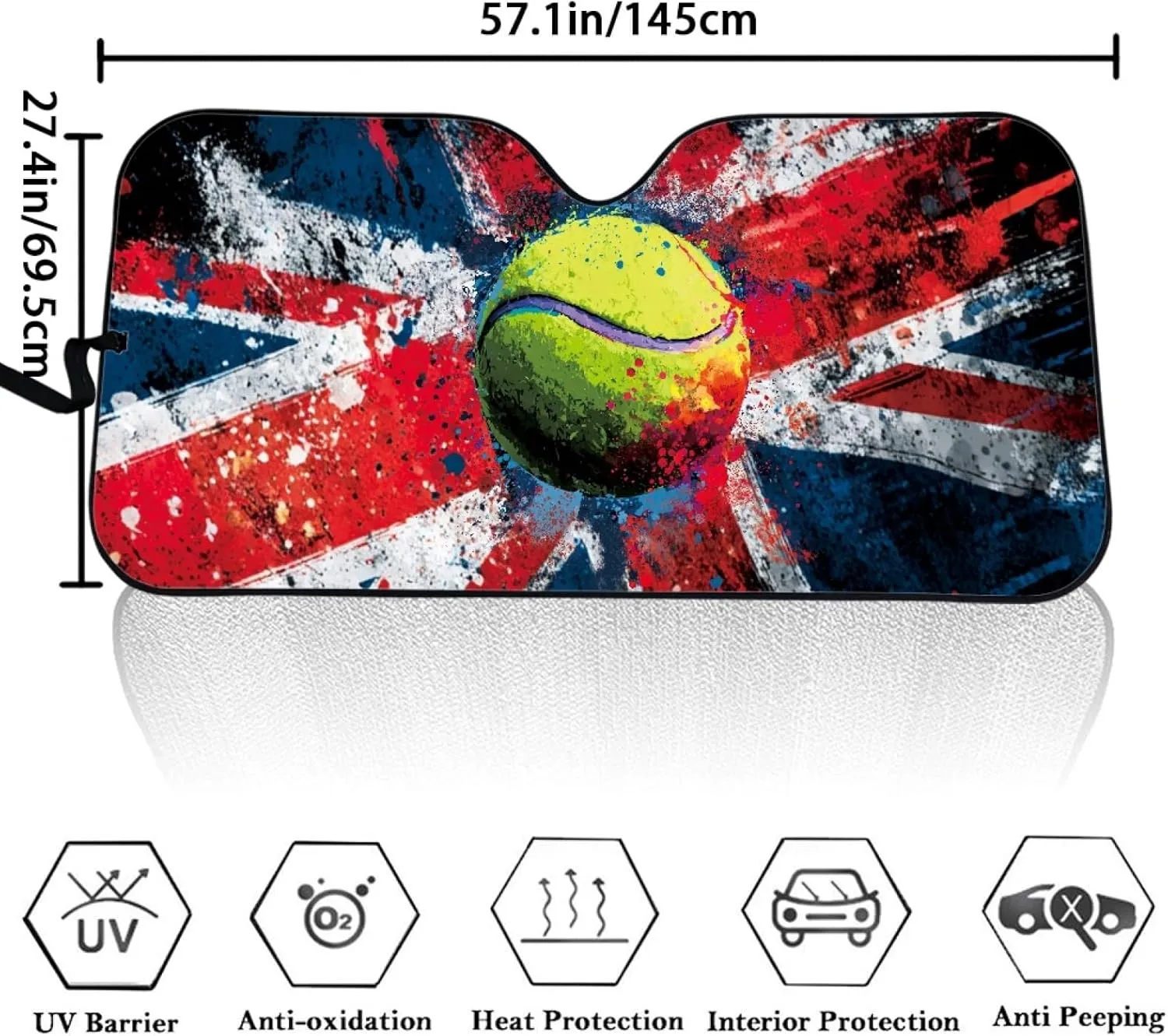 Amzbeauty Union Jack Tennis Print Auto Front Window Shades Reduces Glare Day