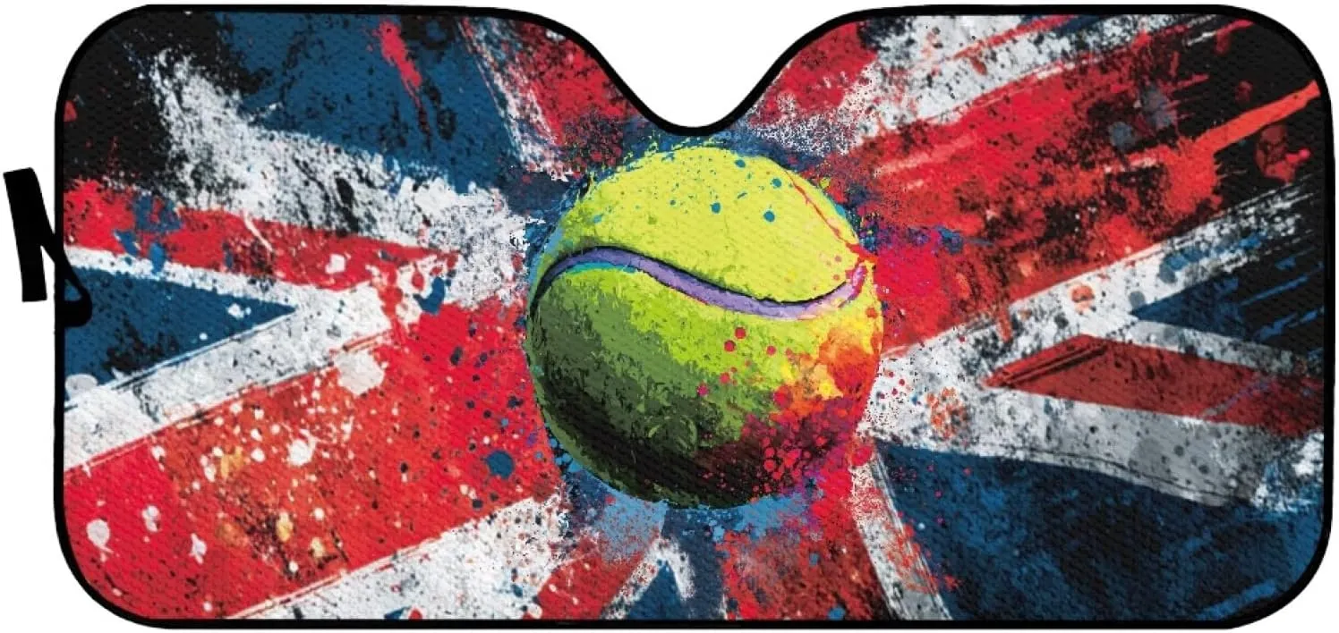 Amzbeauty Union Jack Tennis Print Auto Front Window Shades Reduces Glare Day