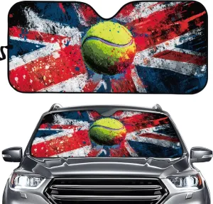 Amzbeauty Union Jack Tennis Print Auto Front Window Shades Reduces Glare Day