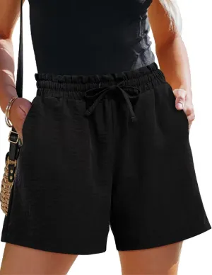 ANFTFH Womens Casual Shorts Summer Drawstring Elastic Waist Comfy Shorts with Pockets