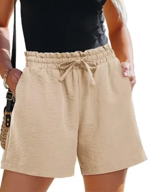 ANFTFH Womens Casual Shorts Summer Drawstring Elastic Waist Comfy Shorts with Pockets