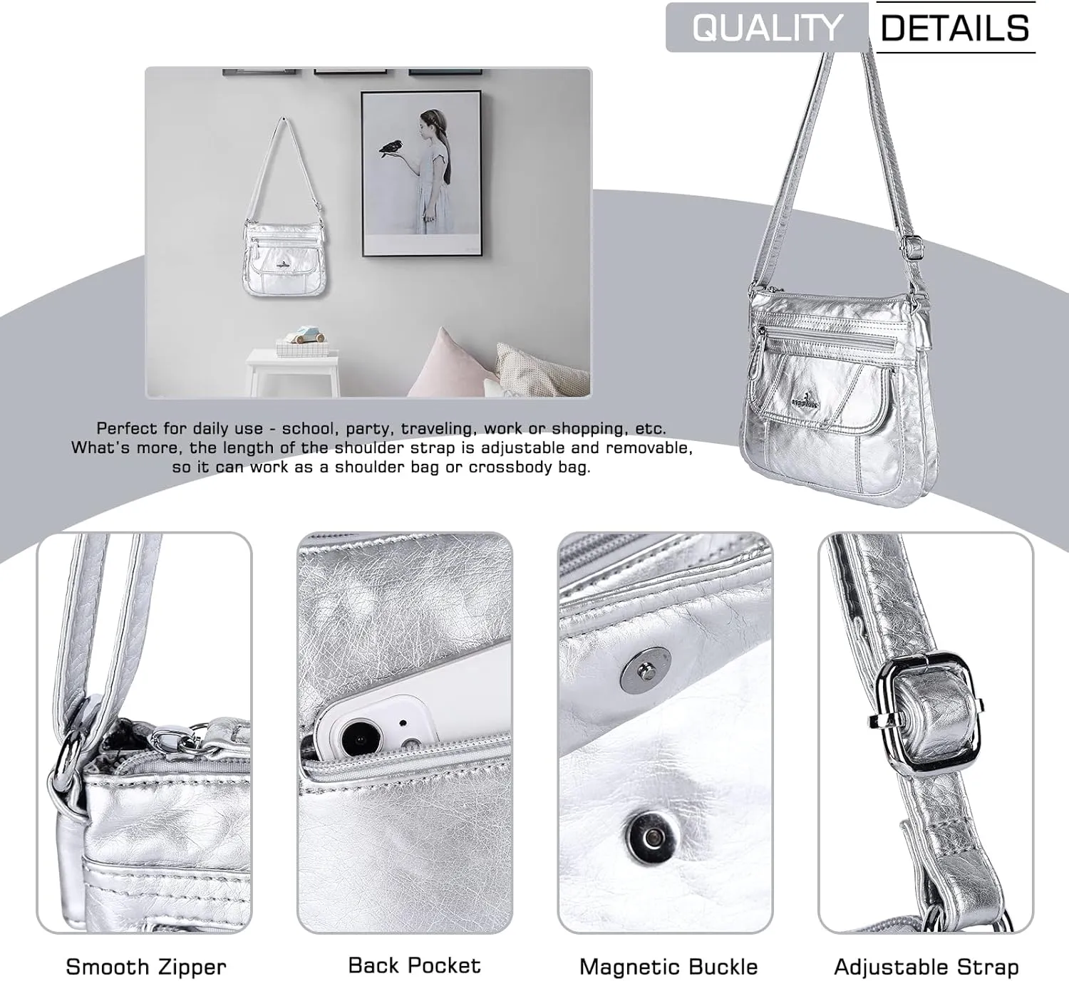 Angel Kiss Crossbody Bags for Women PU Leather Shoulder Handbag Ladies Purses and Handbag with adjustable Strap