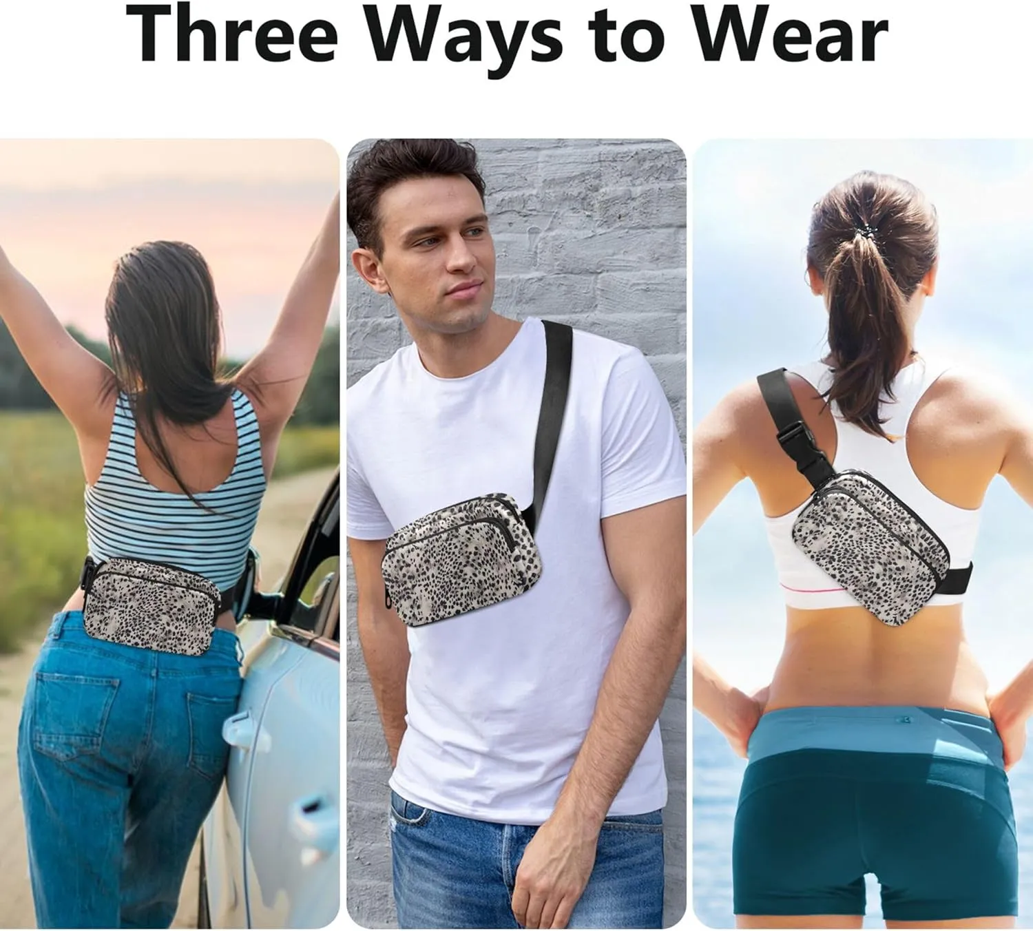 Animal Skin Leopard Print Waterproof Women Fanny Pack Hip Pack Belt Pouch Pattern Crossbody Waist Pack
