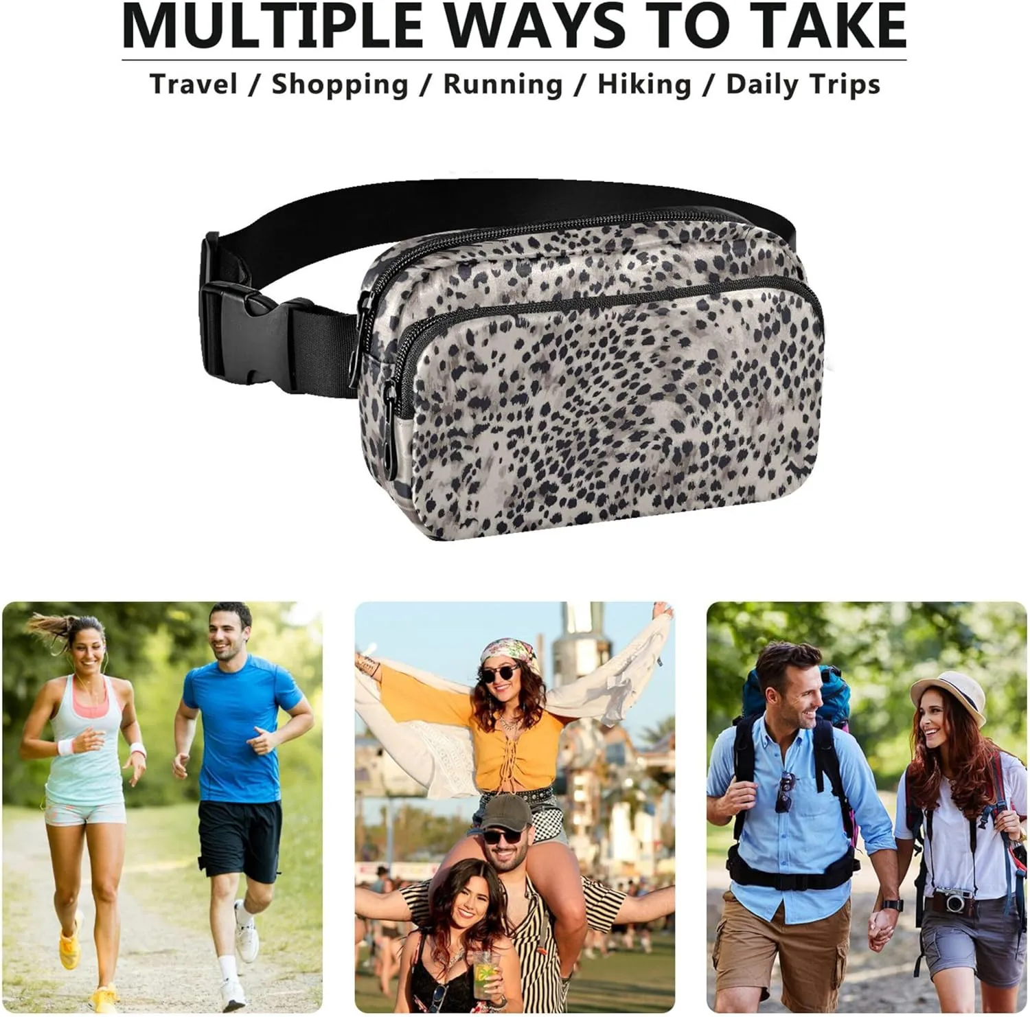 Animal Skin Leopard Print Waterproof Women Fanny Pack Hip Pack Belt Pouch Pattern Crossbody Waist Pack