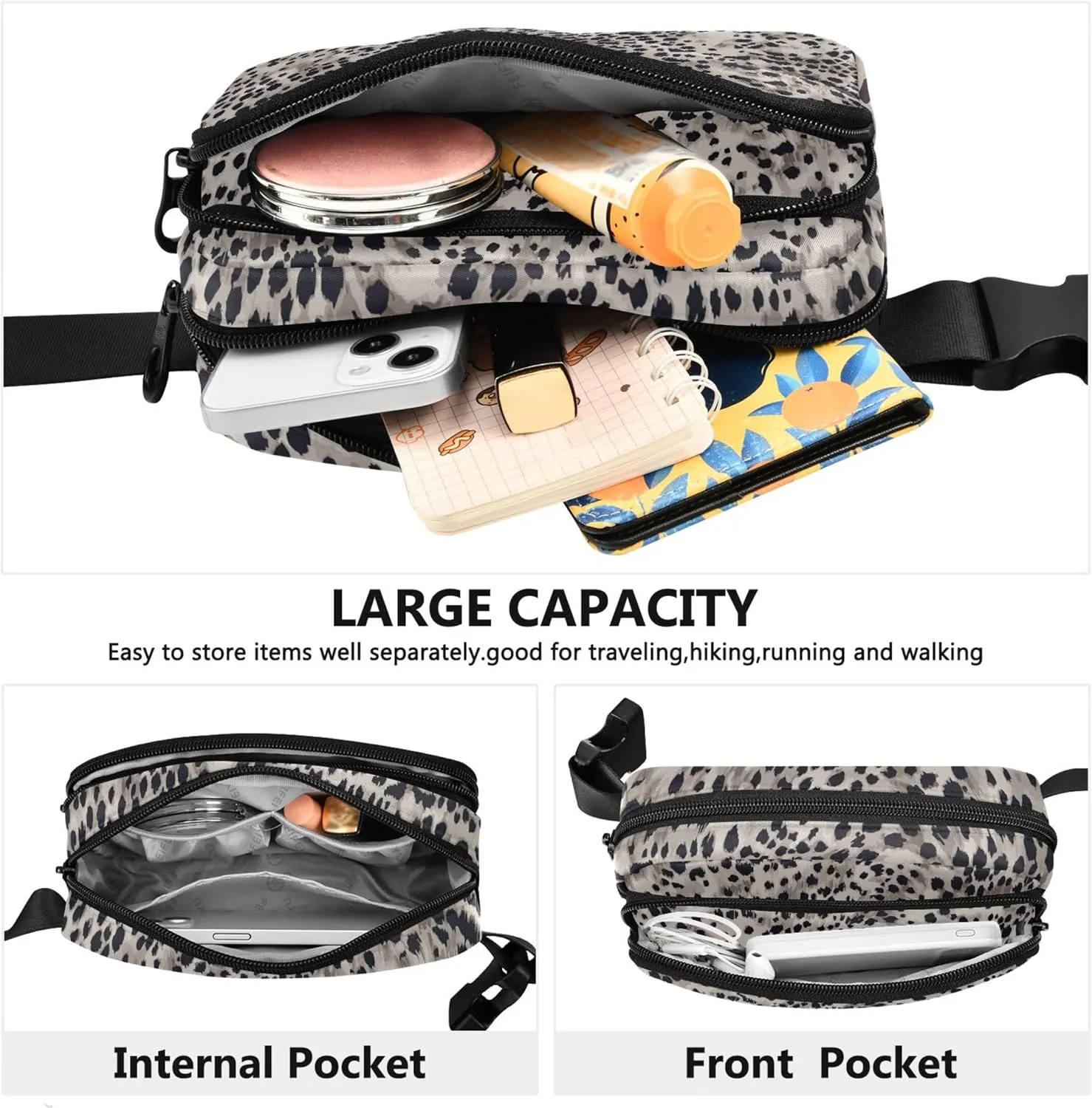 Animal Skin Leopard Print Waterproof Women Fanny Pack Hip Pack Belt Pouch Pattern Crossbody Waist Pack