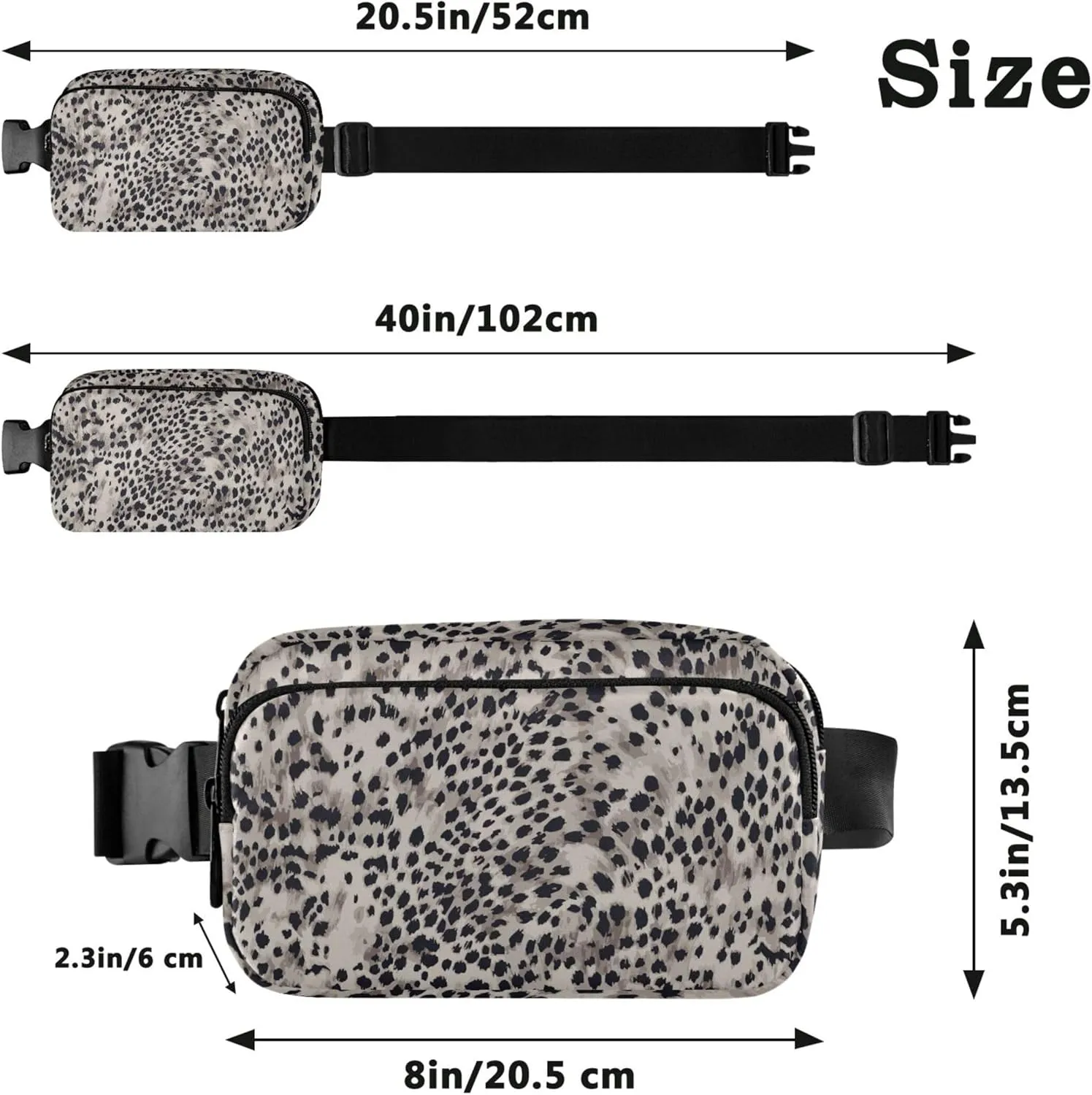 Animal Skin Leopard Print Waterproof Women Fanny Pack Hip Pack Belt Pouch Pattern Crossbody Waist Pack