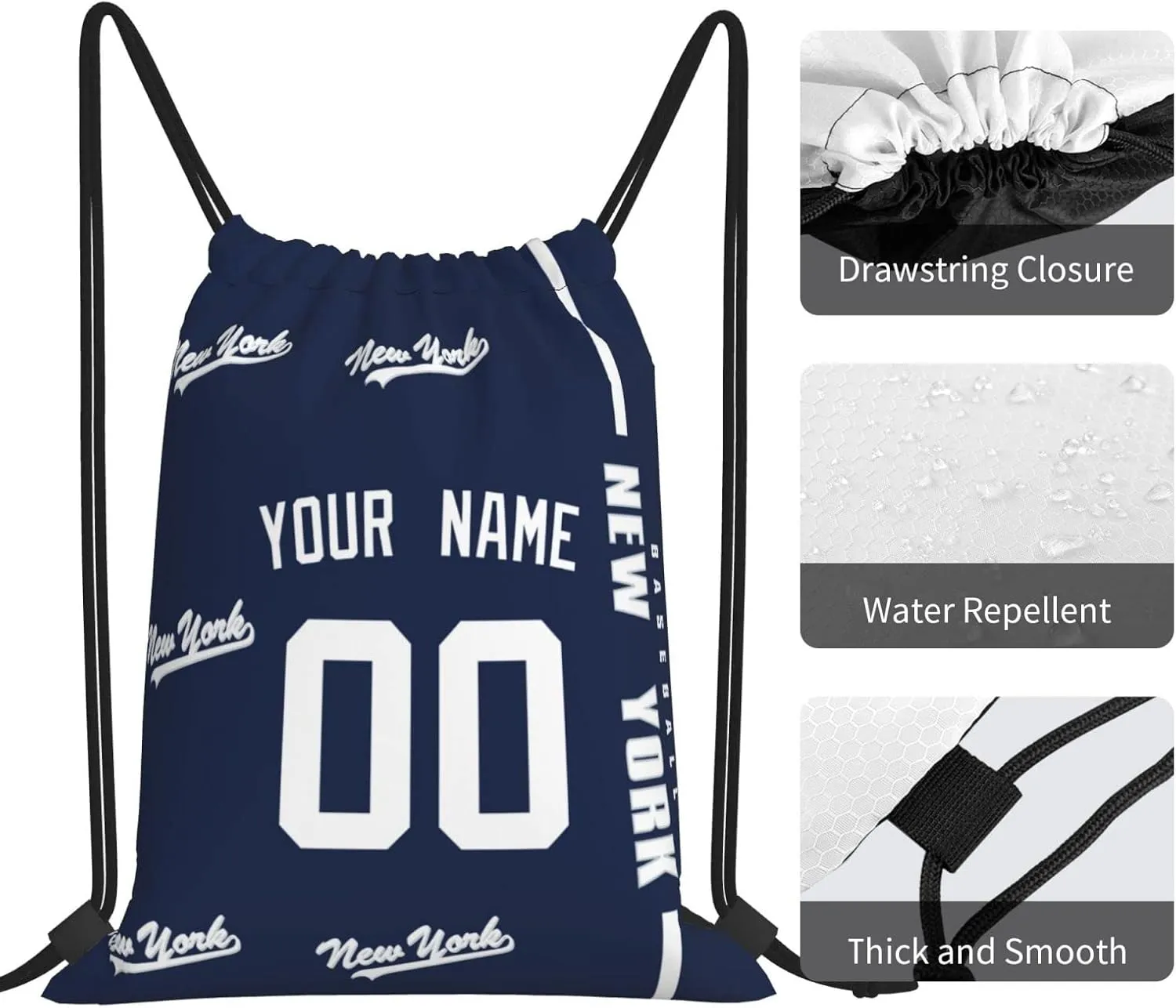 ANTKING New York Drawstring Bags Backpack Custom any Name and Number for Men Women Boy Gifts 14" X 16"