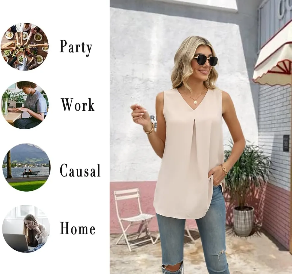 Anyally Women's Summer Sleeveless Chiffon Tunic Tank Tops Dressy Casual Blouse Loose V Neck Work Shirts