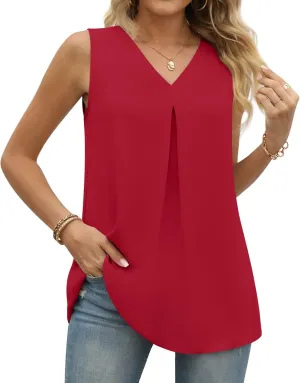 Anyally Women's Summer Sleeveless Chiffon Tunic Tank Tops Dressy Casual Blouse Loose V Neck Work Shirts