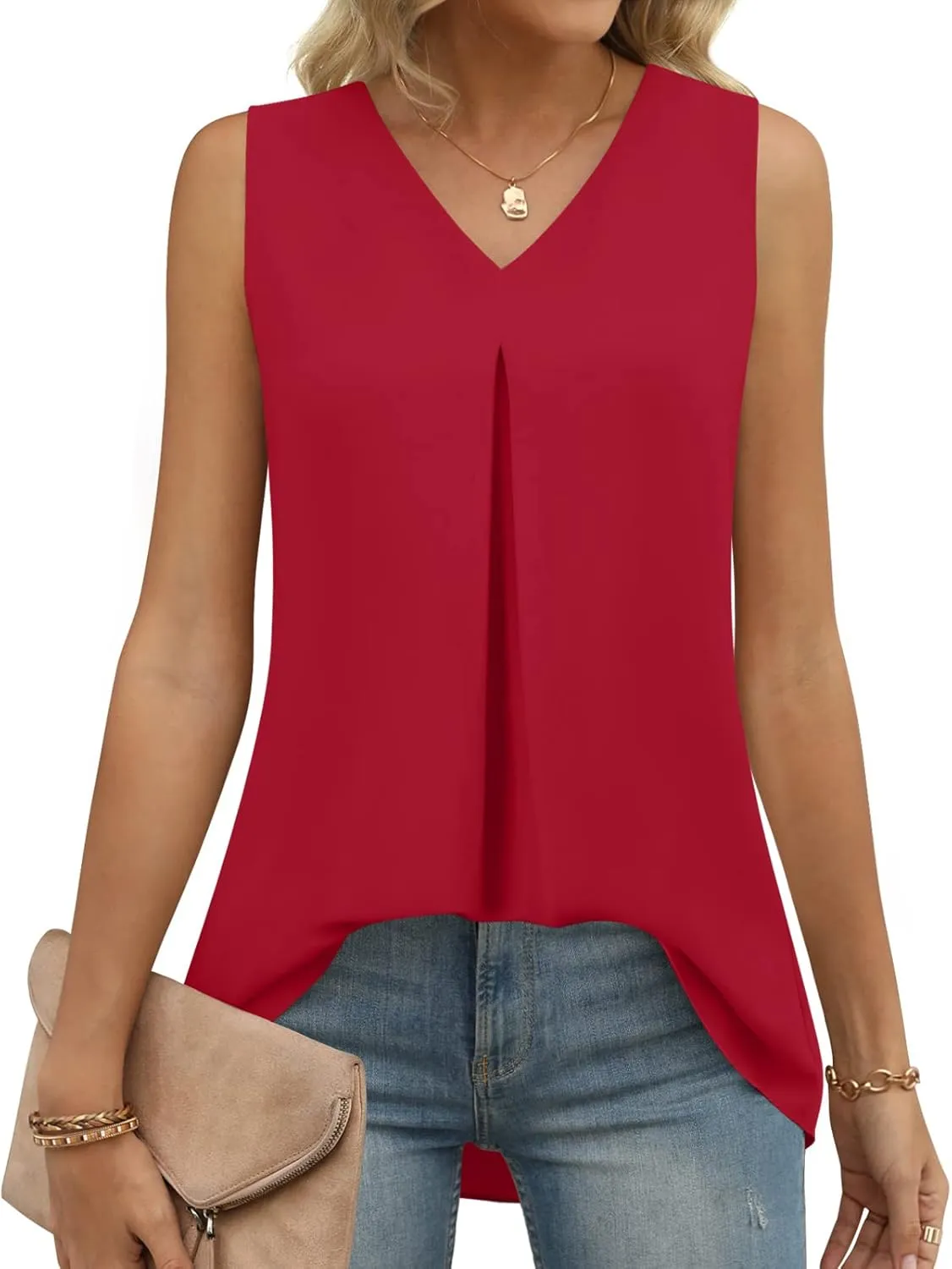 Anyally Women's Summer Sleeveless Chiffon Tunic Tank Tops Dressy Casual Blouse Loose V Neck Work Shirts