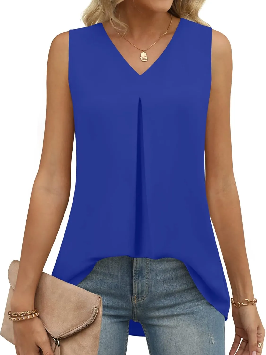 Anyally Women's Summer Sleeveless Chiffon Tunic Tank Tops Dressy Casual Blouse Loose V Neck Work Shirts