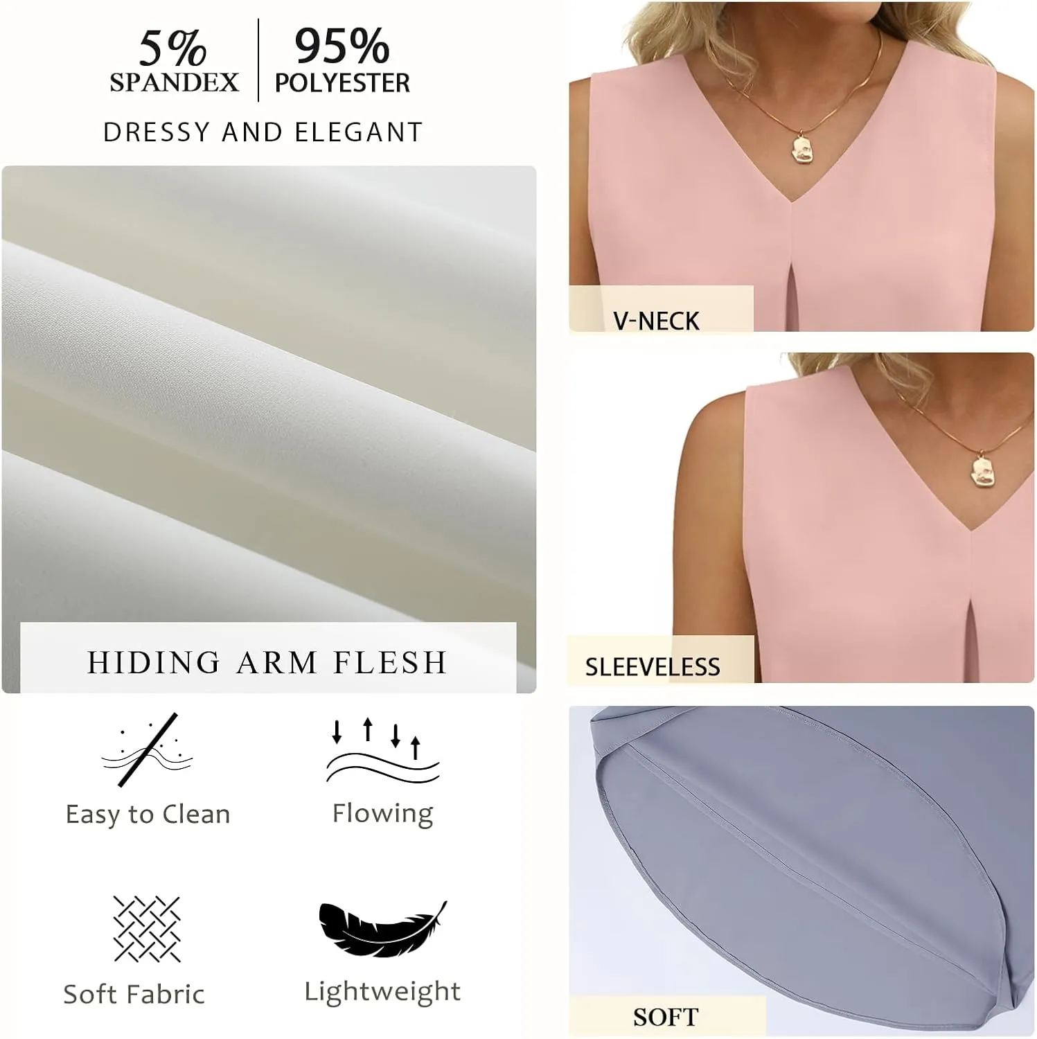 Anyally Women's Summer Sleeveless Chiffon Tunic Tank Tops Dressy Casual Blouse Loose V Neck Work Shirts