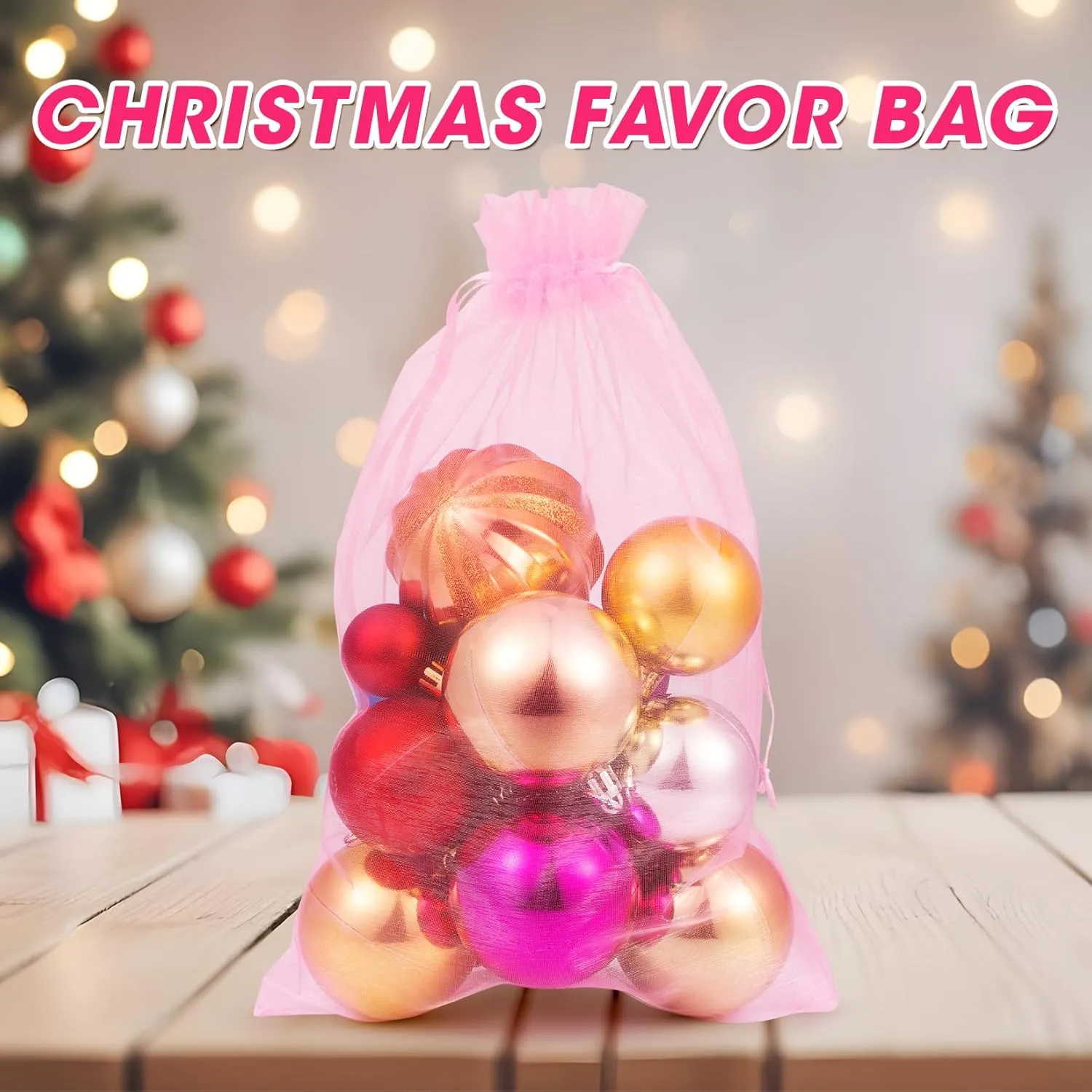 ANZNKU 100 Pack 8X12 inch Organza Bags Premium Sheer Mesh Bag Drawstring Large Organza Gift Bag for Party Favor Christmas Wedding(Pink)