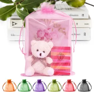 ANZNKU 100 Pack 8X12 inch Organza Bags Premium Sheer Mesh Bag Drawstring Large Organza Gift Bag for Party Favor Christmas Wedding(Pink)