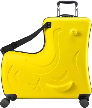 AOWEILA Hardside Ride on Kids Luggage with 4 Spinner Wheels for Girls and Boys, Rolling Childrens Travel Suitcase with Seat and Safety Belt for Toddler Ages 2-12 (Yellow, 25-Inch Versatile Checked)