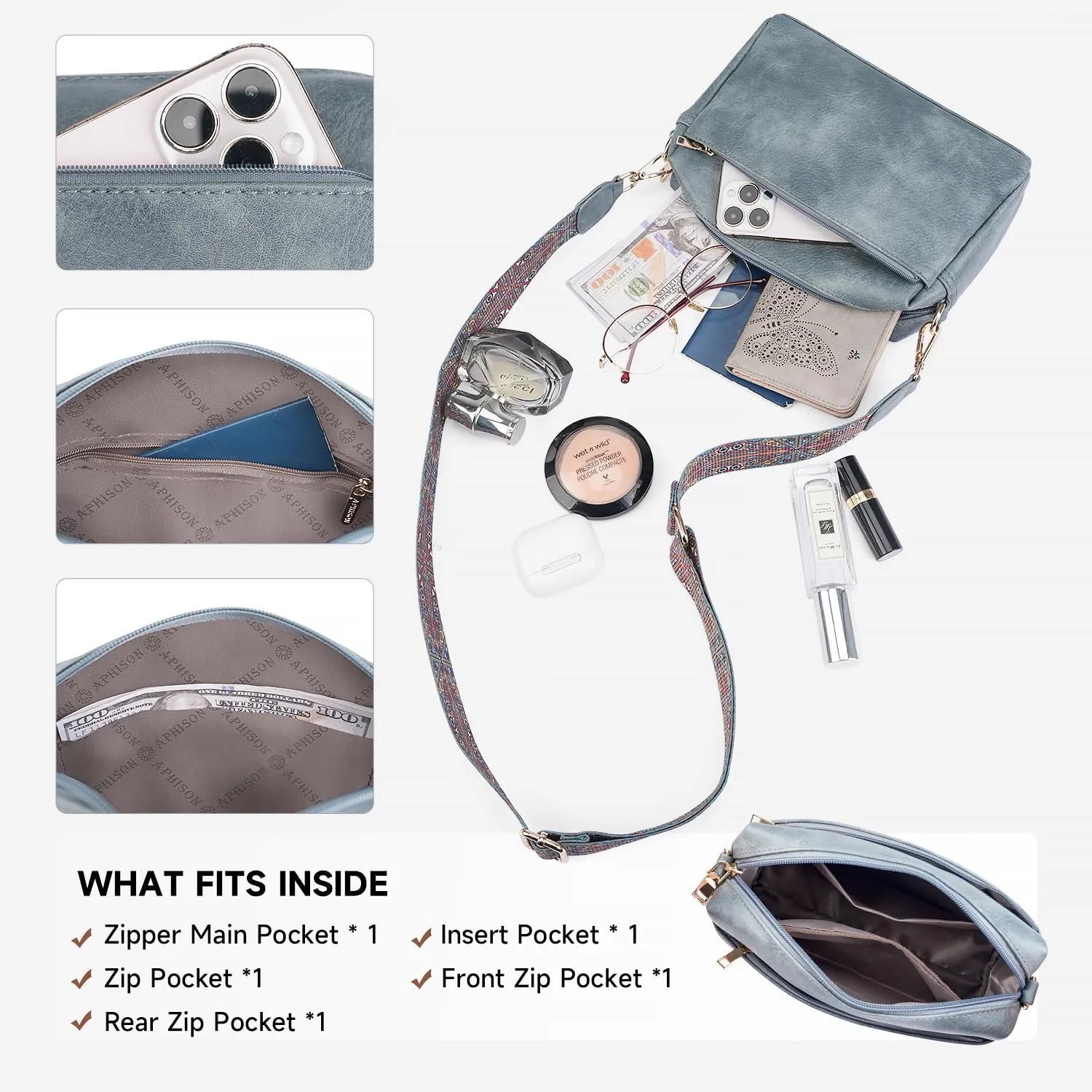 APHISON Small Crossbody Bags for Women, Triple Zip Crossbody Cell Phone Purse Shoulder Handbags with Adjustable Strap