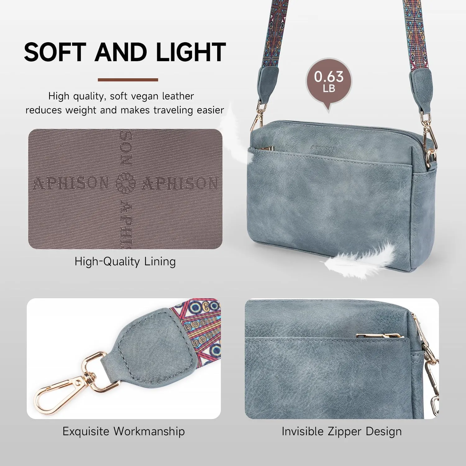 APHISON Small Crossbody Bags for Women, Triple Zip Crossbody Cell Phone Purse Shoulder Handbags with Adjustable Strap