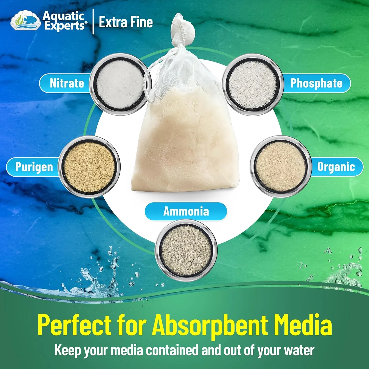 Aquatic Experts Extra Fine Aquarium Media Bag, Durable Drawstring Bags for Fish Tank Filters,150 Micron Mesh, (Extra Fine, 8" x 12" - 3 Pack)