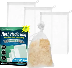 Aquatic Experts Extra Fine Aquarium Media Bag, Durable Drawstring Bags for Fish Tank Filters,150 Micron Mesh, (Extra Fine, 8" x 12" - 3 Pack)