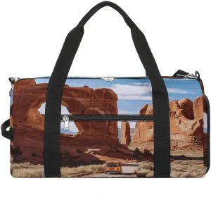 Arches National Park Entrance Gym Bag Travel Duffel Bags for Men Women Large Weekender Bags Carry On Overnight Duffle Bag with Shoe Compartment for Workout