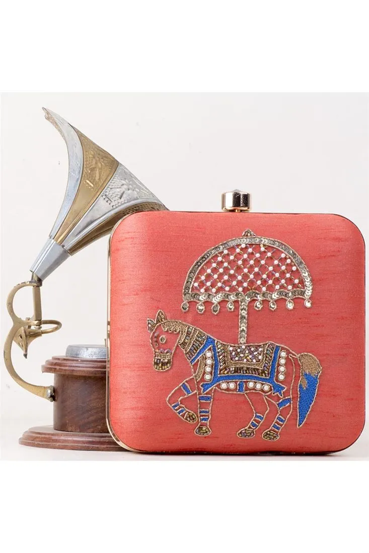 Art Silk Red Color Soothing Clutch Purses For Function