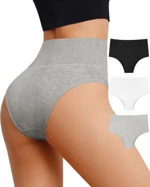 ASIMOON High Waisted Bikini Underwear for Women Tummy Control Cotton Panties Soft Stretch No Show Cheeky Panty