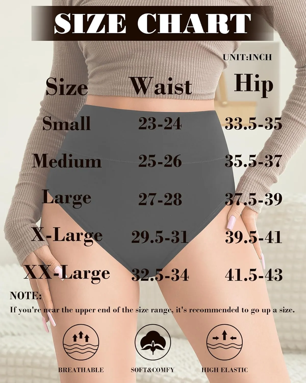 ASIMOON High Waisted Bikini Underwear for Women Tummy Control Cotton Panties Soft Stretch No Show Cheeky Panty
