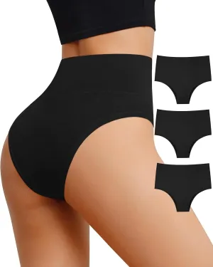 ASIMOON High Waisted Bikini Underwear for Women Tummy Control Cotton Panties Soft Stretch No Show Cheeky Panty