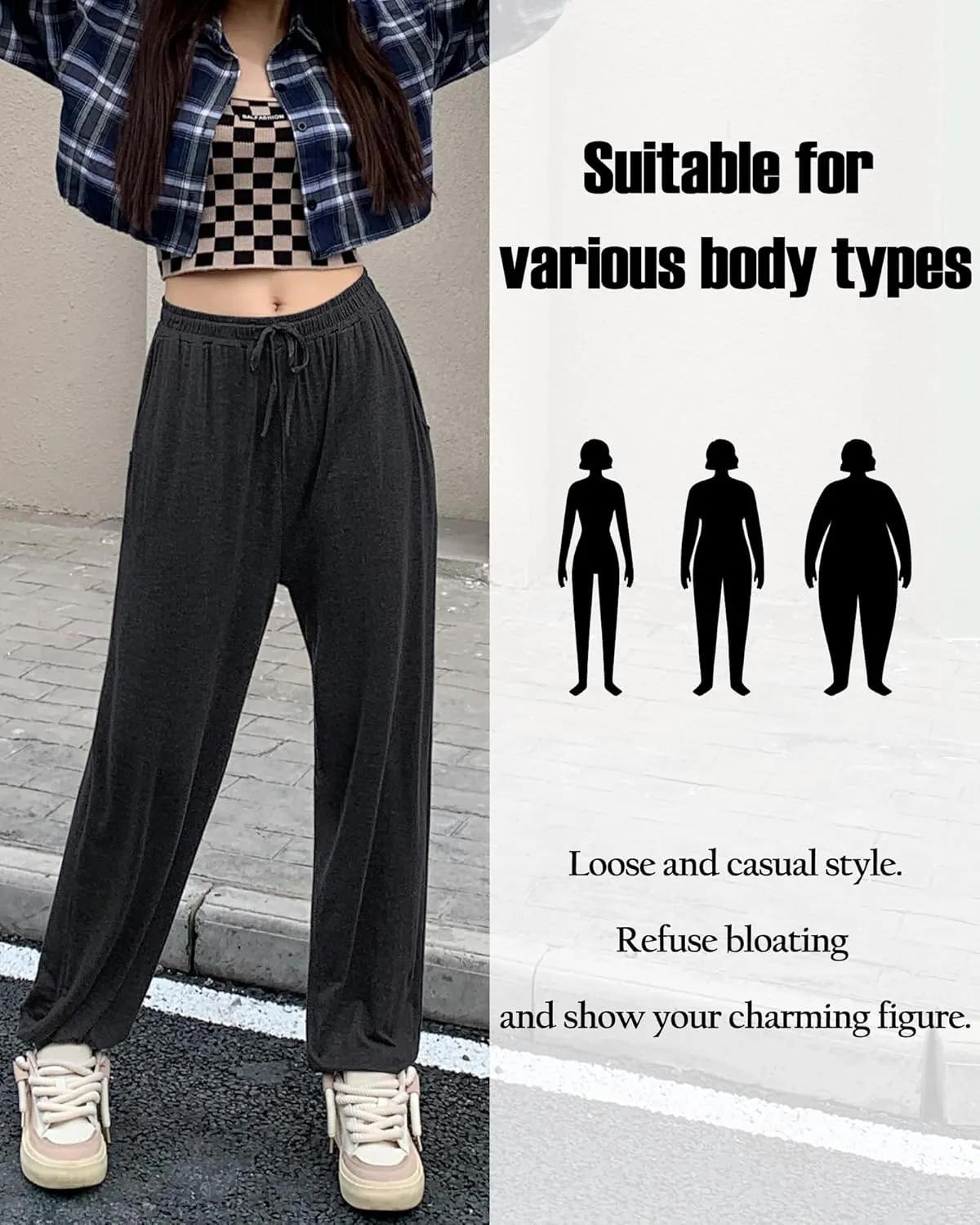 ASIMOON Sweatpants Women with Pockets Loose Lightweight Stretch Yoga Lounge Pants Comfy Drawstring Workout Jogging Pants