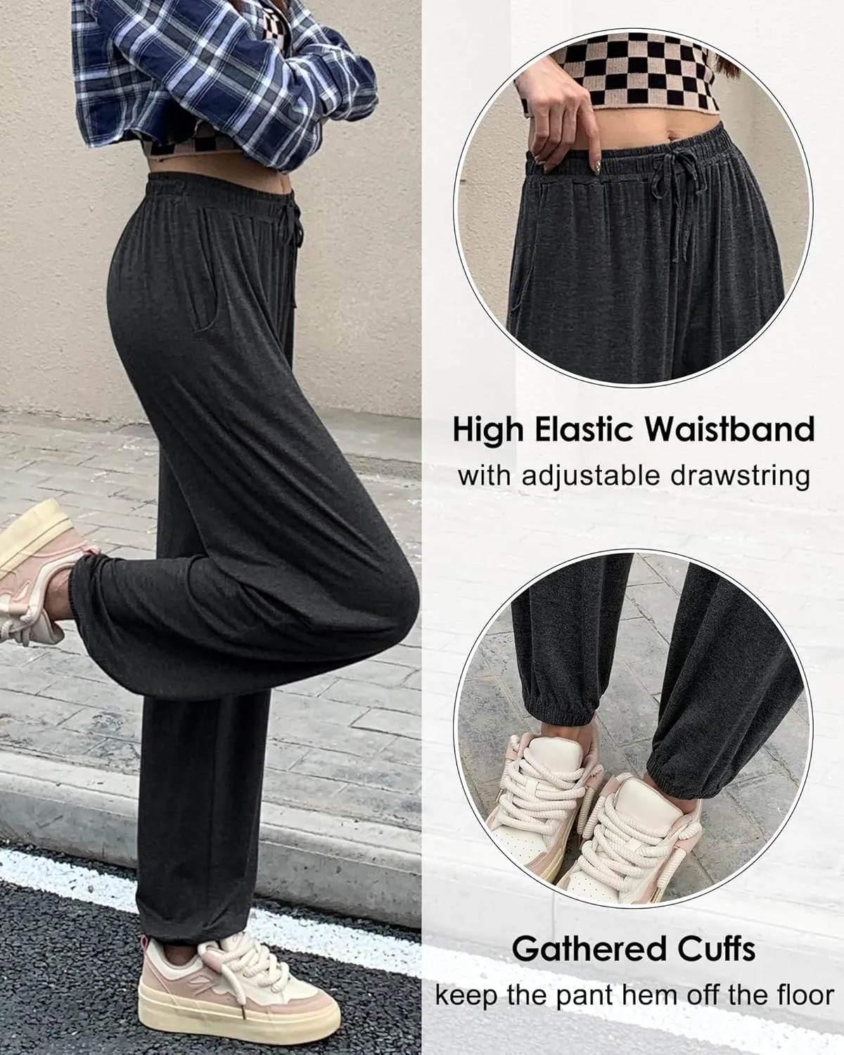 ASIMOON Sweatpants Women with Pockets Loose Lightweight Stretch Yoga Lounge Pants Comfy Drawstring Workout Jogging Pants