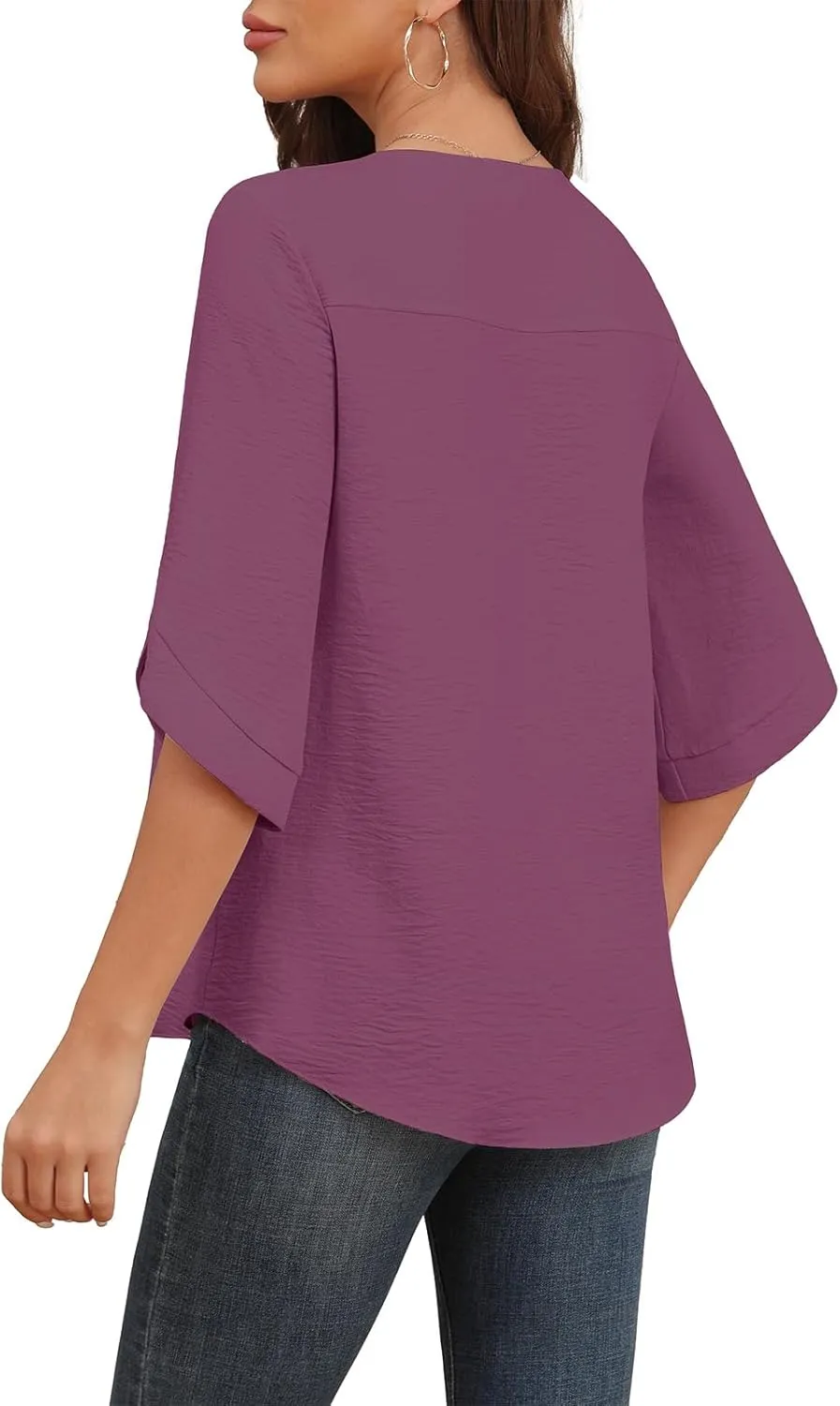 Askyes Women's 2025 Summer Chiffon Blouses Bell Short Sleeve Tshirts Casual Loose Flowy Dressy Work Tops for Leggings Blouse