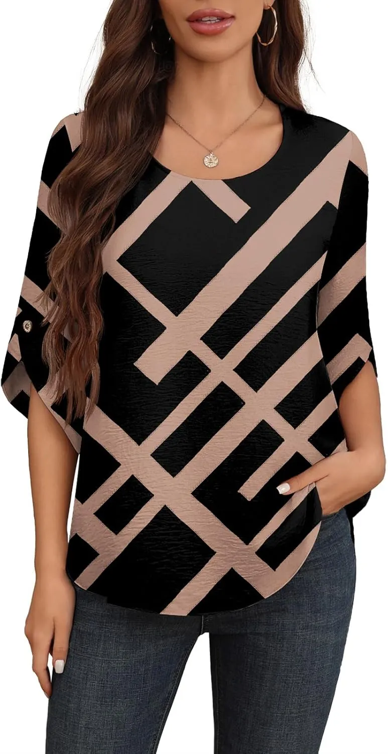 Askyes Women's 2025 Summer Chiffon Blouses Bell Short Sleeve Tshirts Casual Loose Flowy Dressy Work Tops for Leggings Blouse