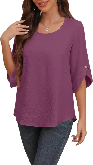 Askyes Women's 2025 Summer Chiffon Blouses Bell Short Sleeve Tshirts Casual Loose Flowy Dressy Work Tops for Leggings Blouse