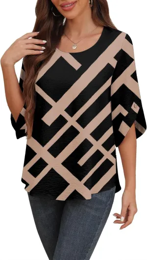 Askyes Women's 2025 Summer Chiffon Blouses Bell Short Sleeve Tshirts Casual Loose Flowy Dressy Work Tops for Leggings Blouse