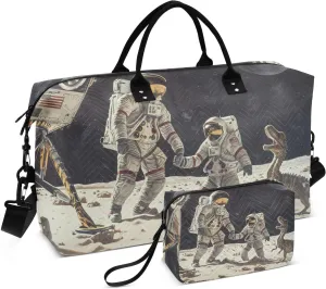 Astronauts Dinosaur Duffel Bag for Travel Gym Sport, Weekender Travel Bags Carry on Overnight Bag