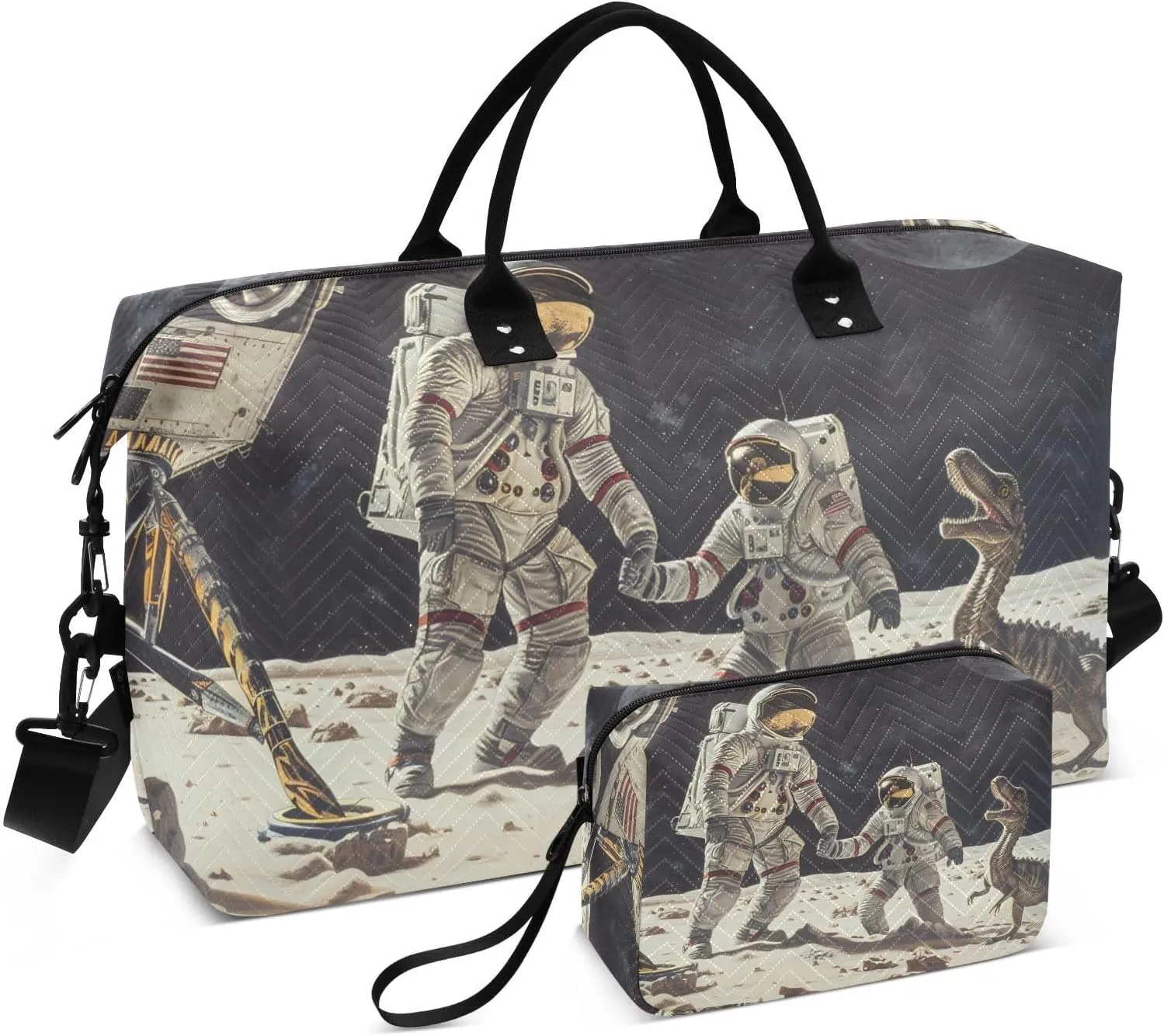 Astronauts Dinosaur Duffel Bag for Travel Gym Sport, Weekender Travel Bags Carry on Overnight Bag