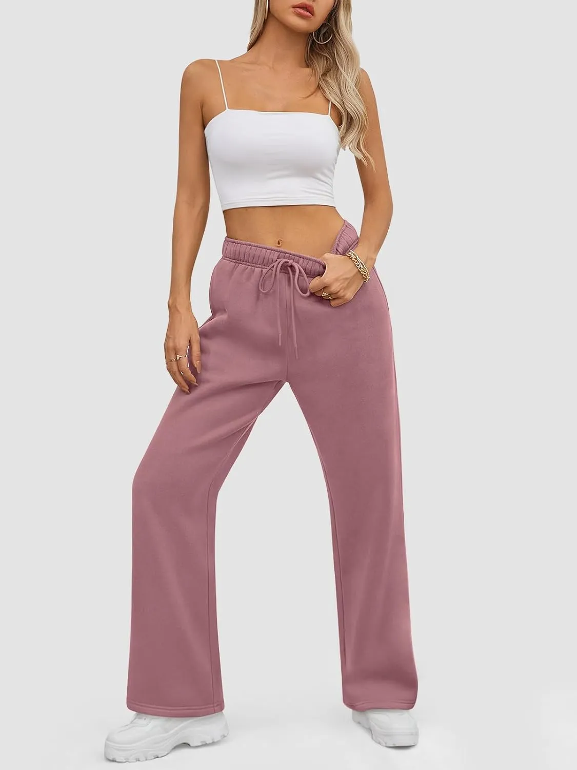 ATHMILE Womens Sweatpants 2025 Baggy Wide Fleece Lined Straight Leg Pants