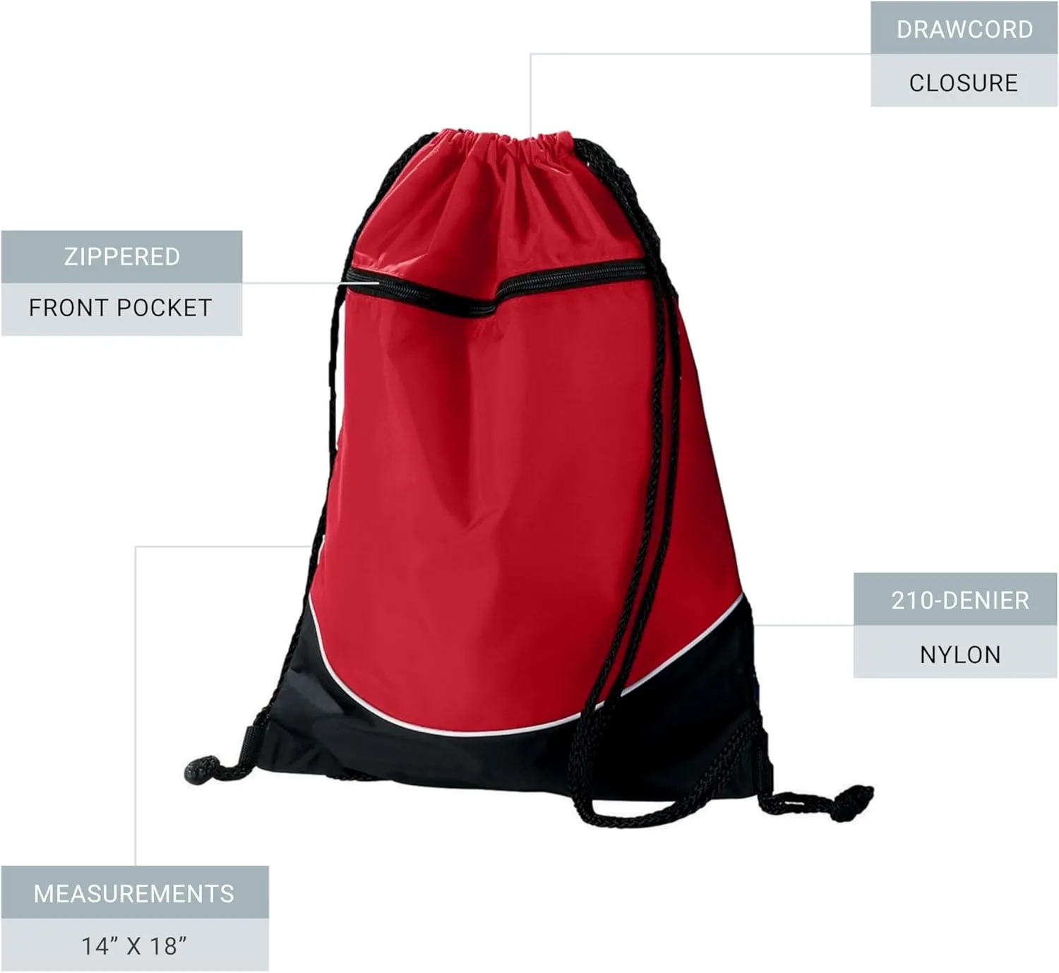 Augusta Sportswear Tri-Color Drawstring Backpack, Red/Black/White, Medium