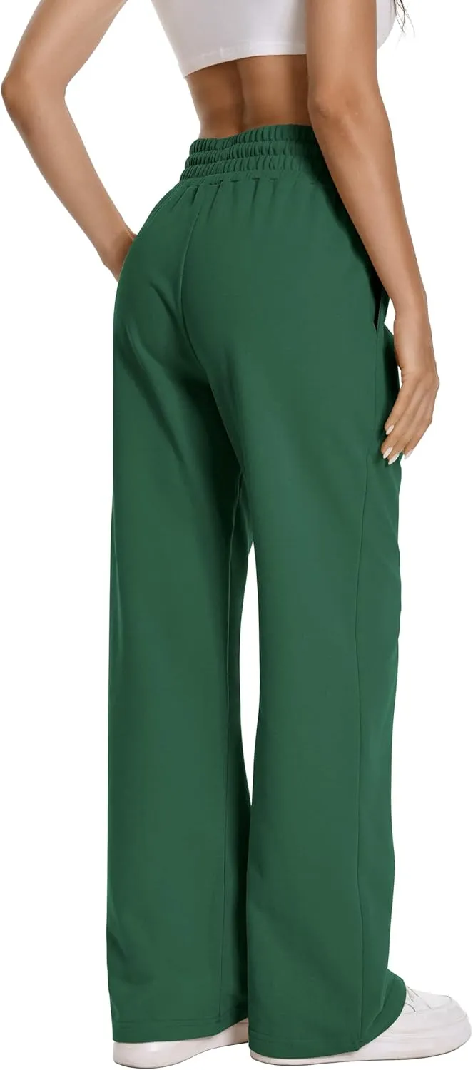 Auriviz Womens High Waisted Drawstring Sweatpants Straight Leg Pants Side Hidden Pockets Sweat Pants 30‘’ Inseam
