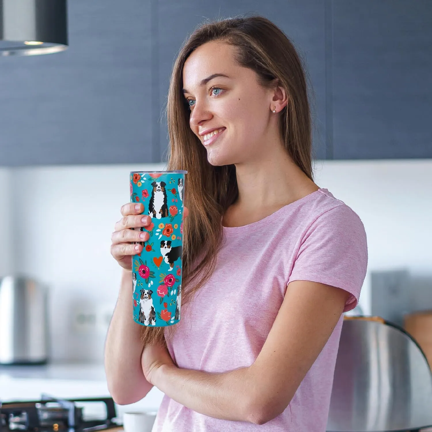 Australian Shepherd Gifts for Women Cute Dog Tumbler Coffee Cup for Women Australian Shepherd Travel Mug 20 Oz Stainless Steel Insulated Water Bottle With Lid and Straw
